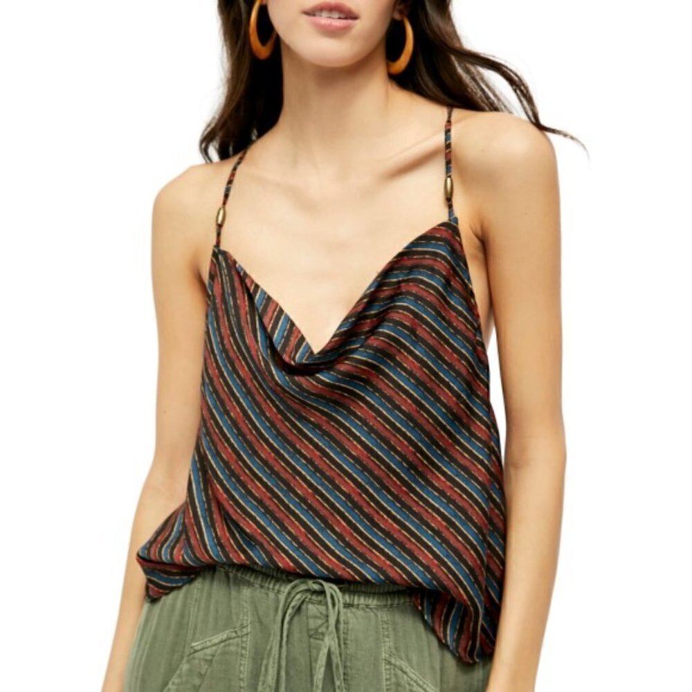 Free People 'Stevie' Striped Cowl-Neck Sleeveless Top, Collegiate Blue Combo